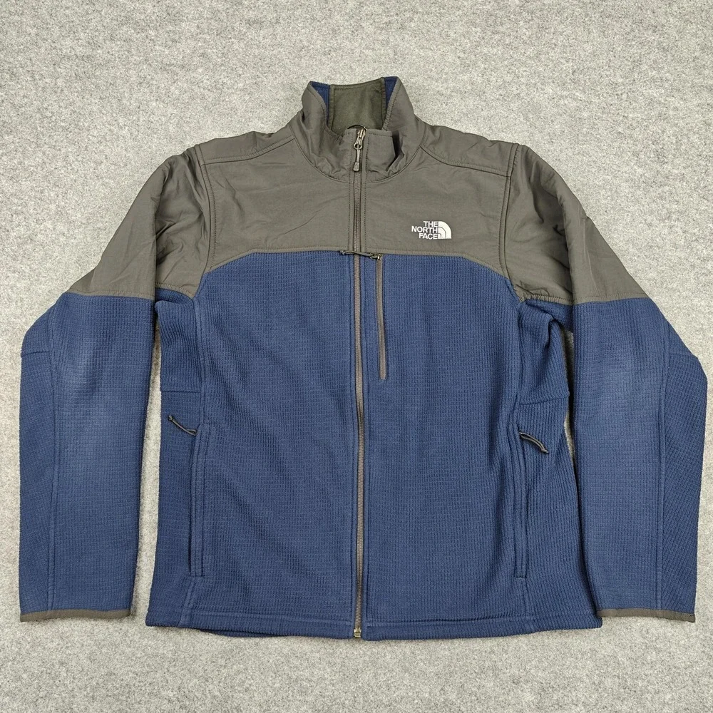 The North Face Jacket Mens Large Blue Gray Fleece‎ Full Zip Colorblock Hiking